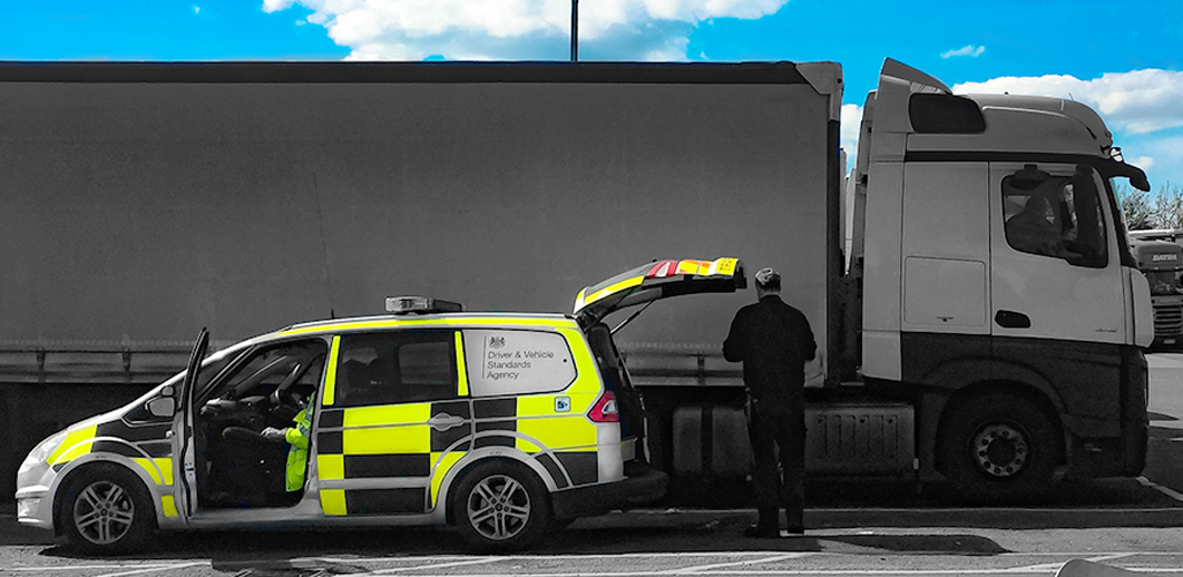 DVSA vehicle next to lorry