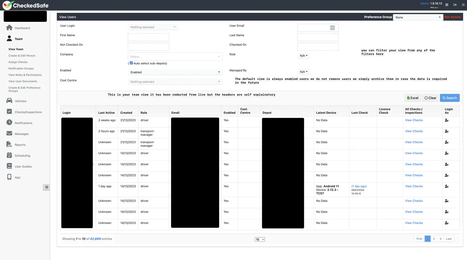 Dashboard view team