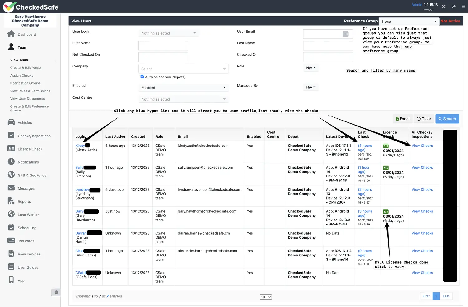Dashboard view team