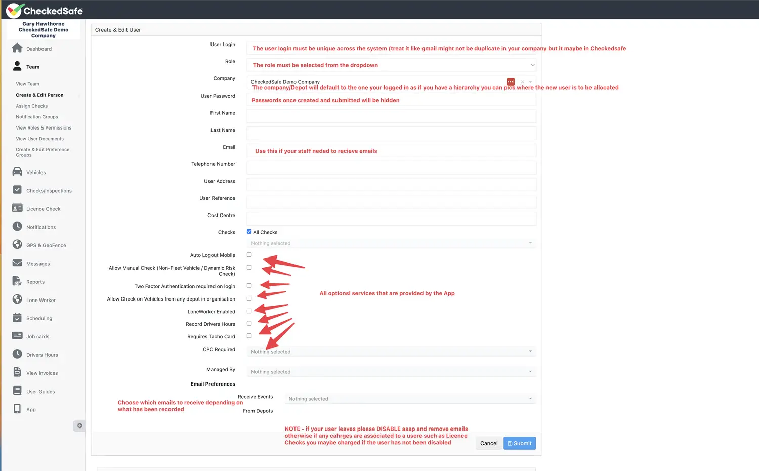 Managing user